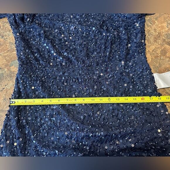 NWT MAC DUGGAL 10802 Navy Fully Sequined Ruffle Tiered 3/4 Sleeve Midi Dress - Picture 14 of 15